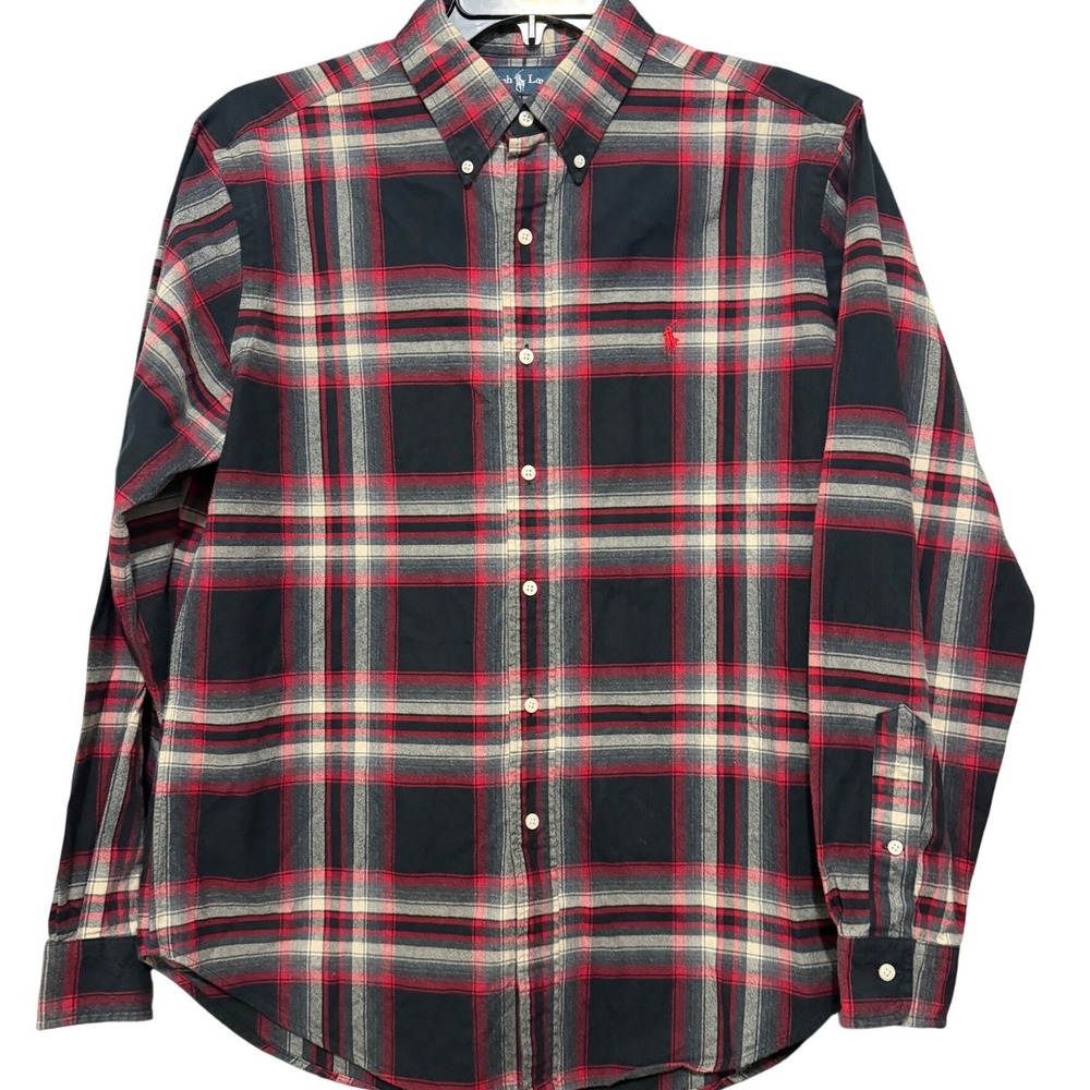 Ralph Lauren Classic Fit Flannel Shirt Mens Large Red Navy Plaid Button Down